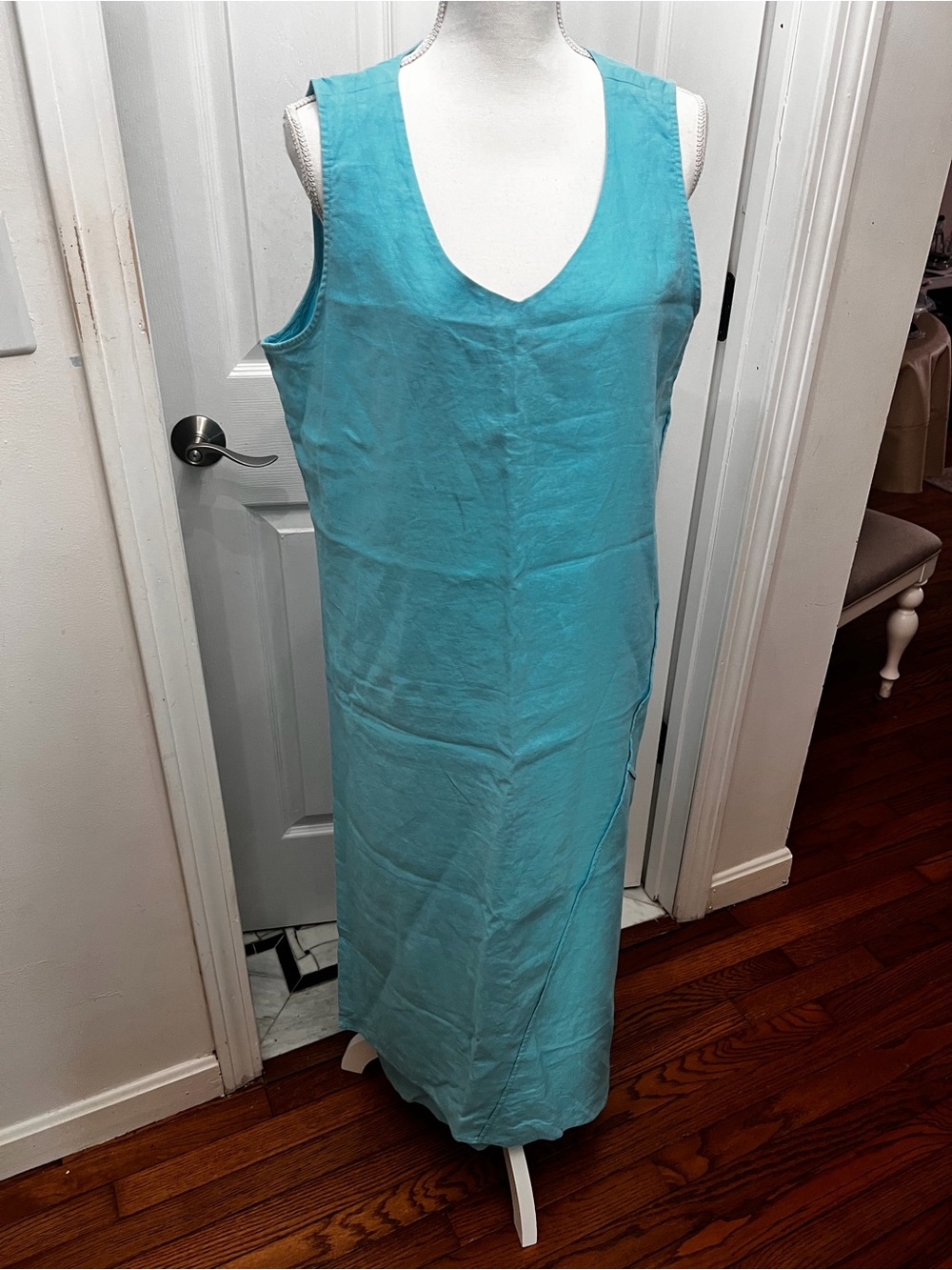 J. Jill Sleeveless linen V-Neck Maxi Dress in Aqua